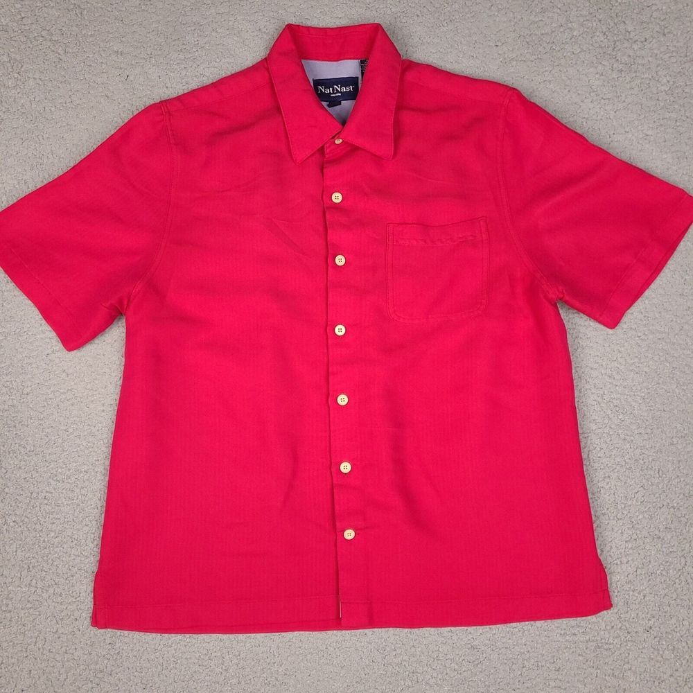 Nat Nast Shirt Men's Medium Red Button Up Short Sleeve Adult Casual Camp